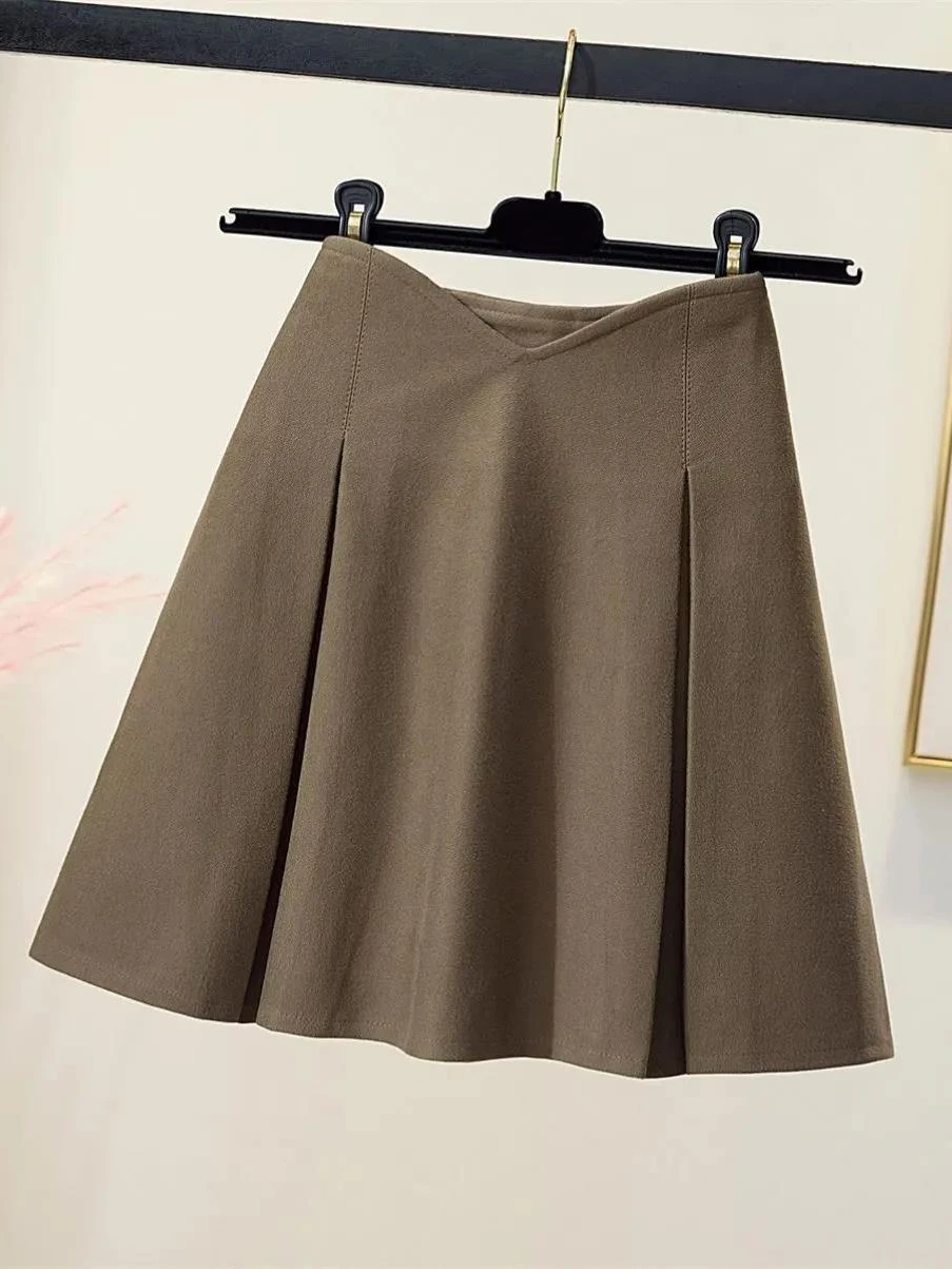 High Waist A-Line  Skirt Women's Spring Autumn plus Size Slimming f-length Pleated Skirt Faionable Korean Design