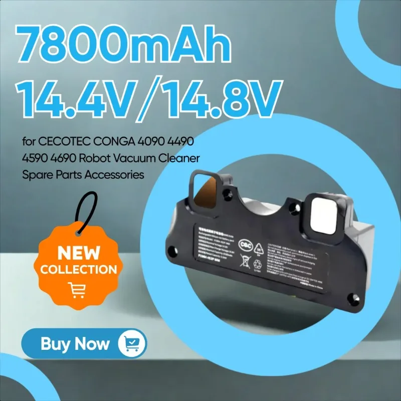 

New 7800mAh 14.4V/14.8V Replacement Battery for CECOTEC CONGA 4090 4490 4590 4690 Robot Vacuum Cleaner, Spare Parts Accessories