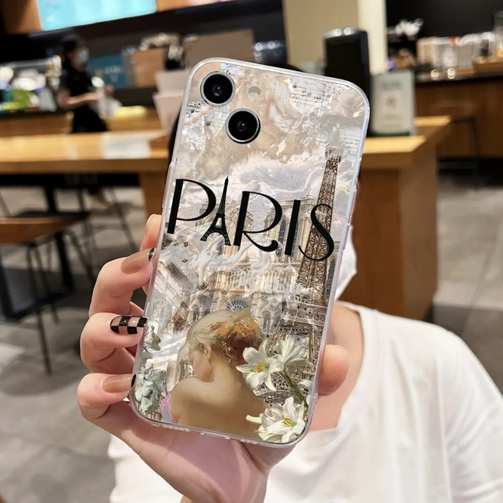 Paris Eiffel Tower Phone Case For Iphone 15 11 13 14 Pro Max 7 8 Plus X Xr Xs Max 16pro 12mini Transparent Cover