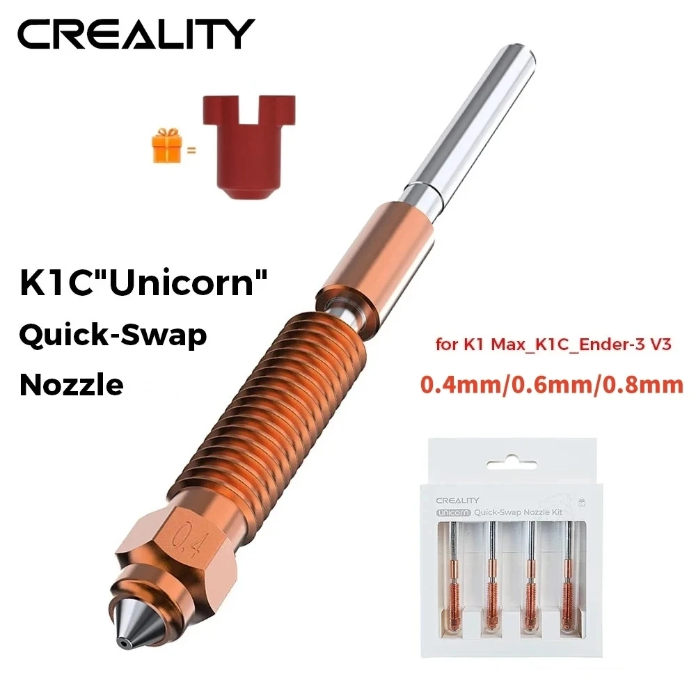 Official Creality K1C Nozzles , Unicorn Quick-Swap 0.4mm, 0.6mm, 0.8mm Quick-Swap 3D Printer Nozzle for Creality K1C, Ender 3 V3