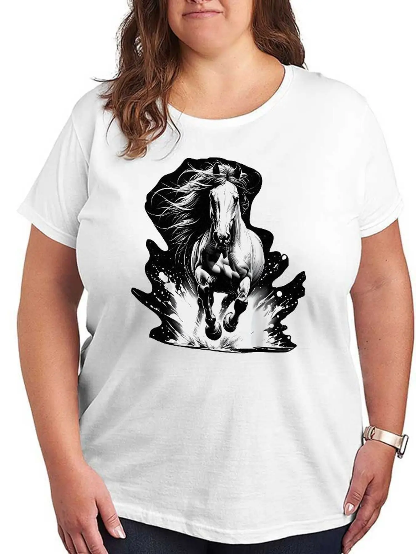Horse Graphic T Shirt Women Fashion Running Horse Print Top Stretchy Plus Size Short Sleeve Casual Soft Tees Summer Clothes