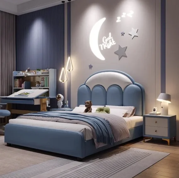 

#Upholstered Solid Wood Bed Modern Children's Single Bed For Boys And Girls Comfortable And Durable Bedroom & School Use