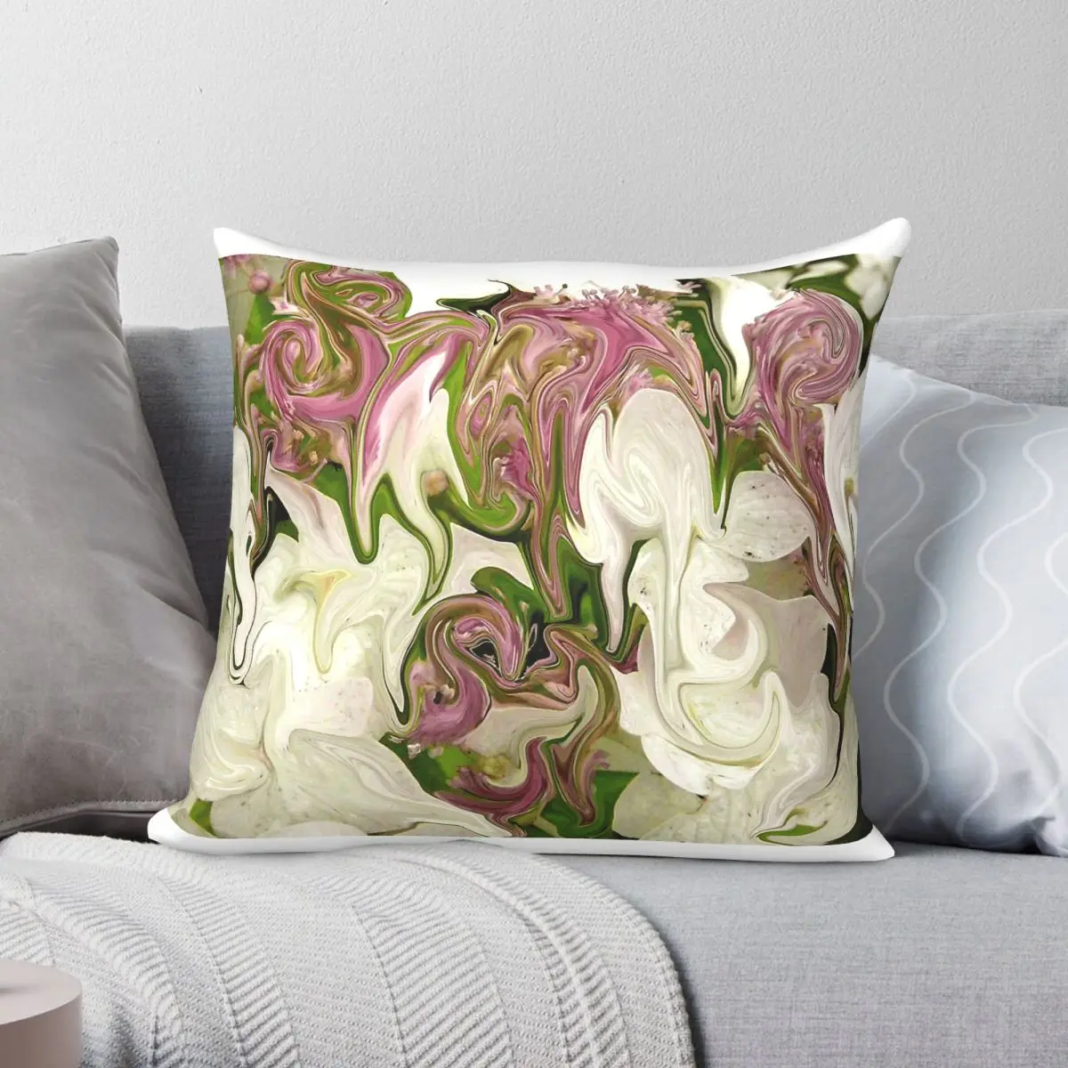 White Floral Arranging Square Pillowcase Polyester Linen Velvet Creative Zip Decorative Pillow Case Sofa Cushion Case 18