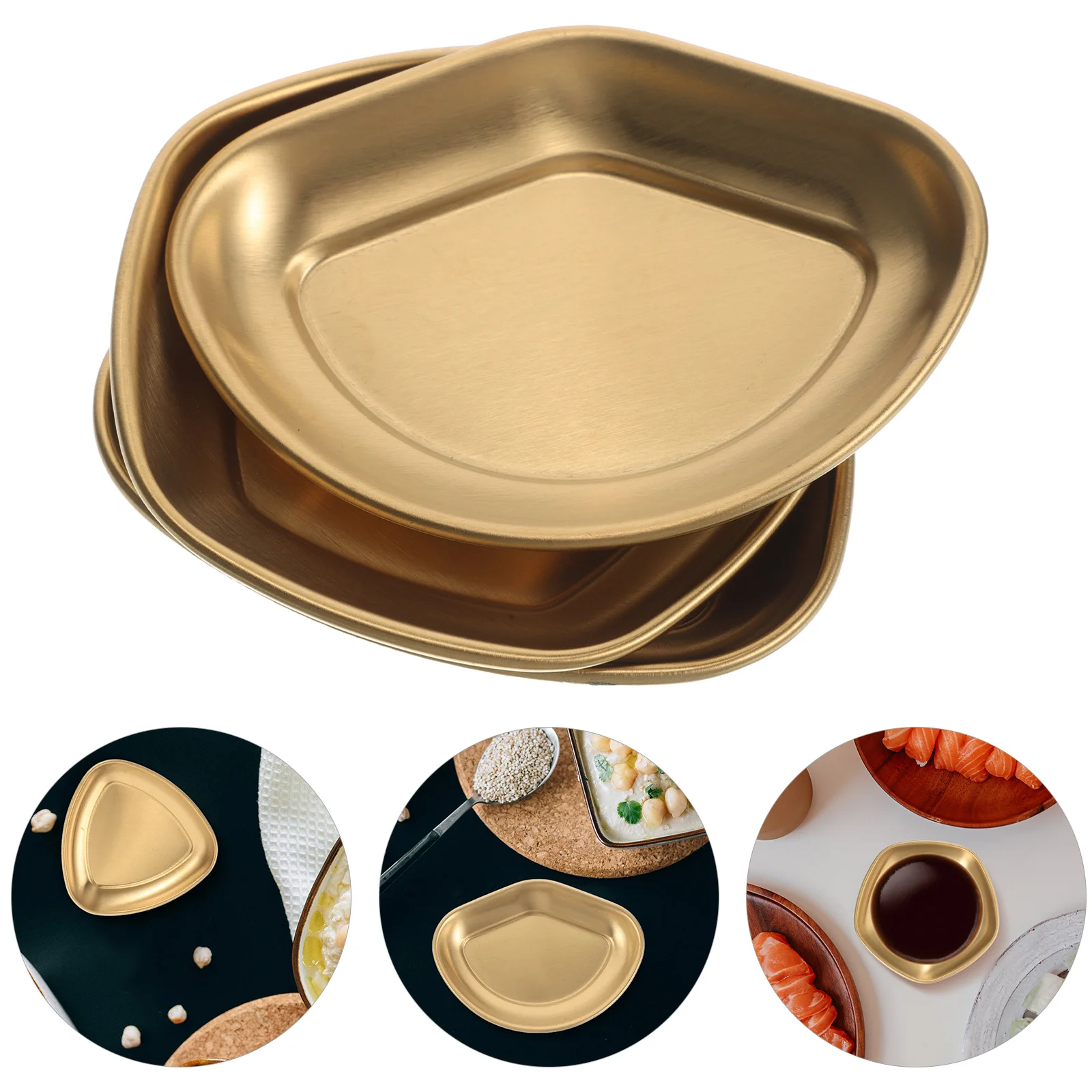 

3 pcs Stainless Steel Dish Irregular Dipping Bowl For Sauce Soy Vinegar Ketchup Sushi Appetizer Serving Plate Kitchen Restaurant