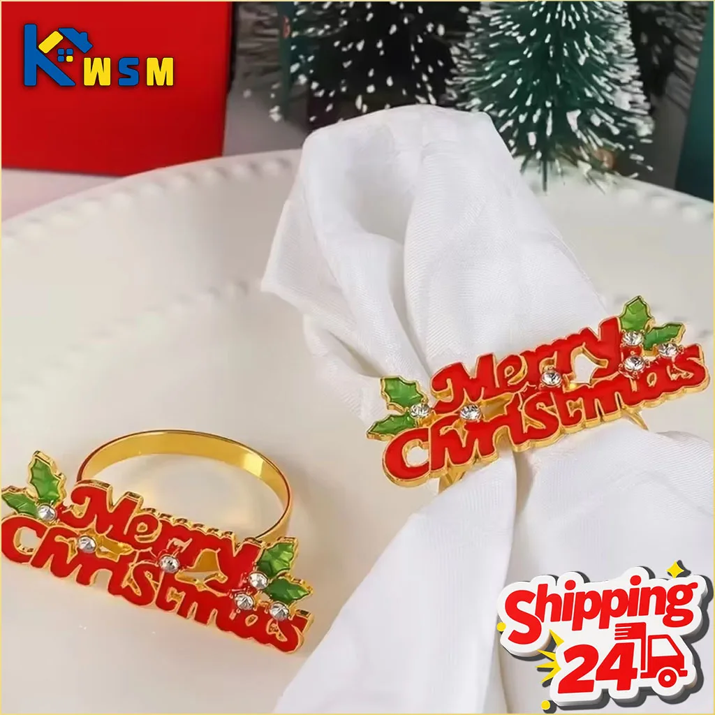 1-20PCS Christmas Letter Napkin Buckle Decorative Hotel Table Setting for Dining Banquet Party Home Restaurant Xmas Holiday Gift