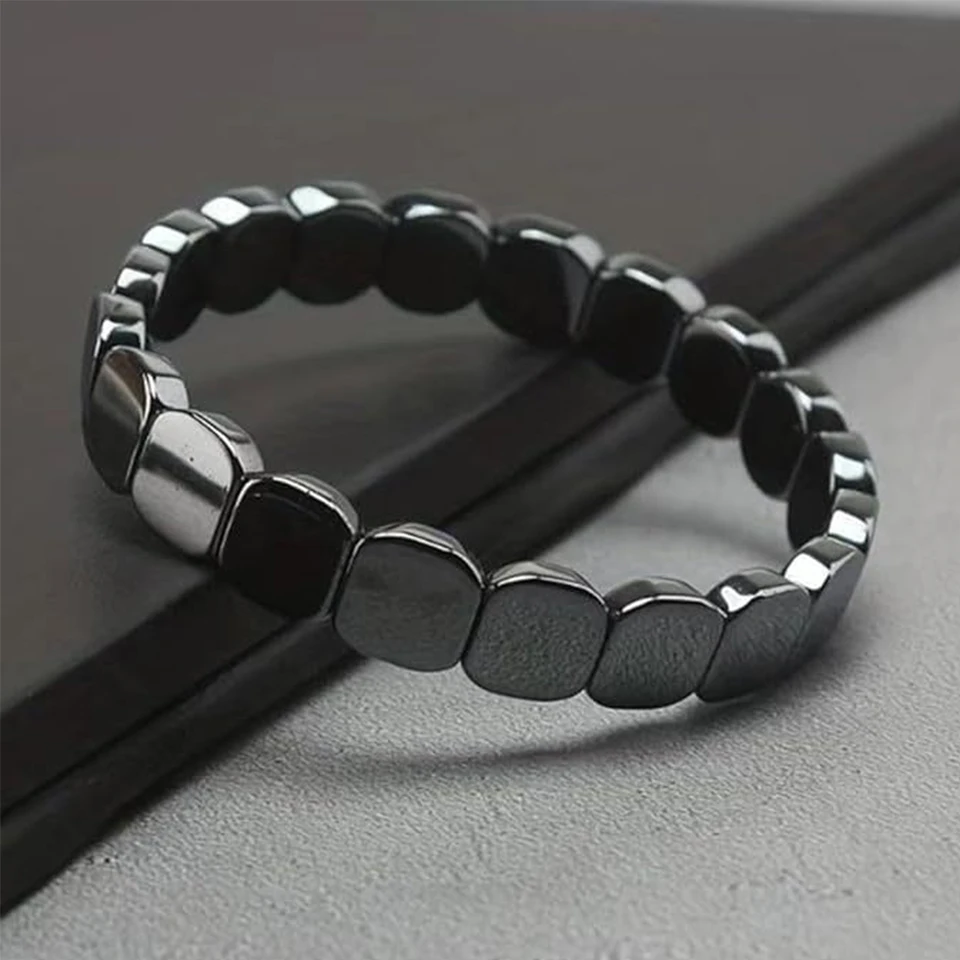 ZAKOL Hip Hop Hematite Bracelet For Men Reclaim Stretch Square Black Stone Beaded Bracelet Healing Energy Bracelet Xmas Gift