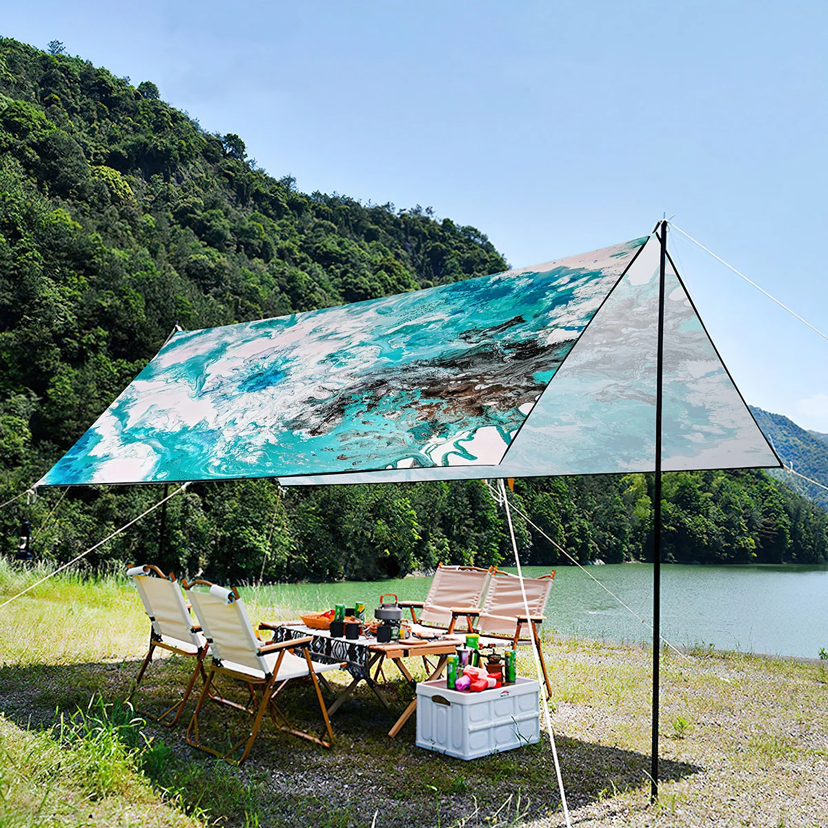 Color Marbling Waterproof UV-resistant Shade Canopy,Portable and Lightweight Oxford Machine Washable Tent For Travelling Beach