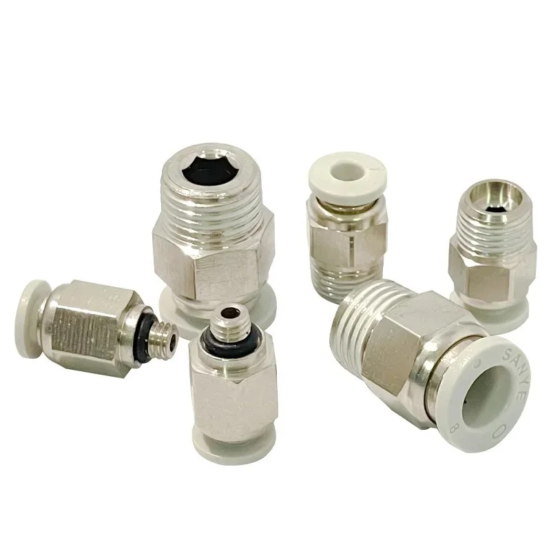 5PCS White Pneumatic Air Connector Fitting PC 4mm 6mm 8mm 10mm 12mm Thread 1/4