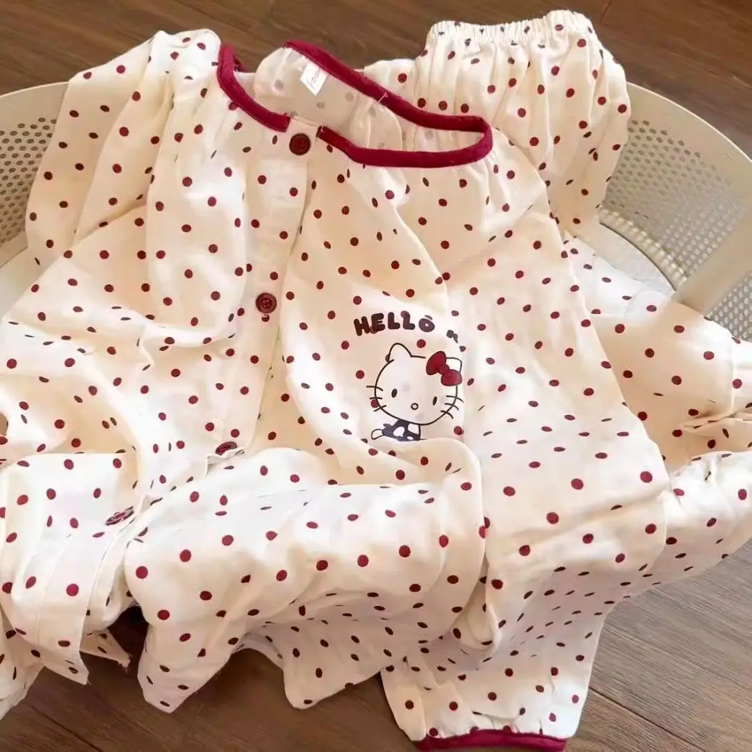 

Новая коллекция домашней одежды Sanrio для девочек: пижамы с длинным рукавом для весны и осени, милые комплекты Hello Kitty