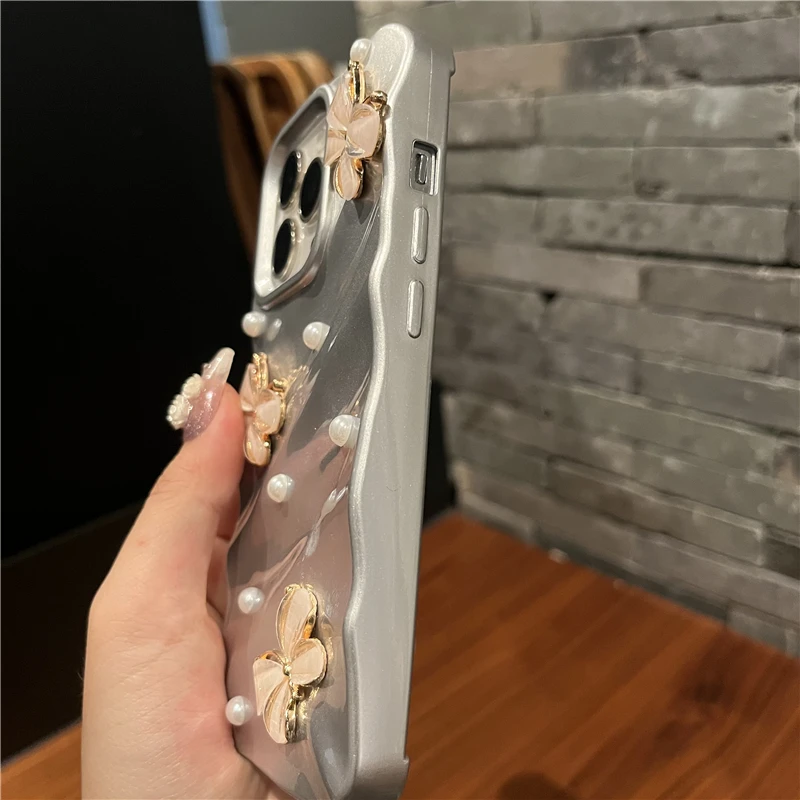 3D Crystal Butterfly Pearl Water Ripple Plating Case For iPhone 15 14 13 12 11 Pro Max X XS XR 7 8 Plus SE 3 Shockproof Cover