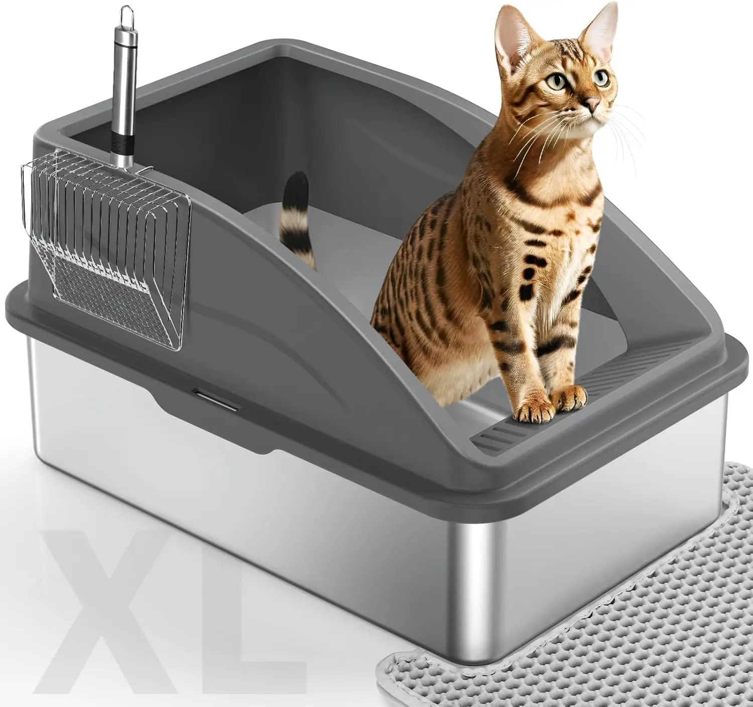 

Stainless Steel Cat Litter Box, Extra Large Litter Boxes for Big Cats, Anti-Urine Leakage XL Litter Box with High Sides, Xlarge