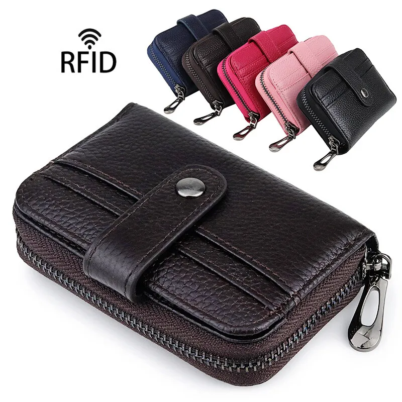 

Fashion Genuine Leather Organ Credit Card Holder Wallet Fashion Slim Rfid ID Card Holders Zipper Coin Simplicity Small Purse