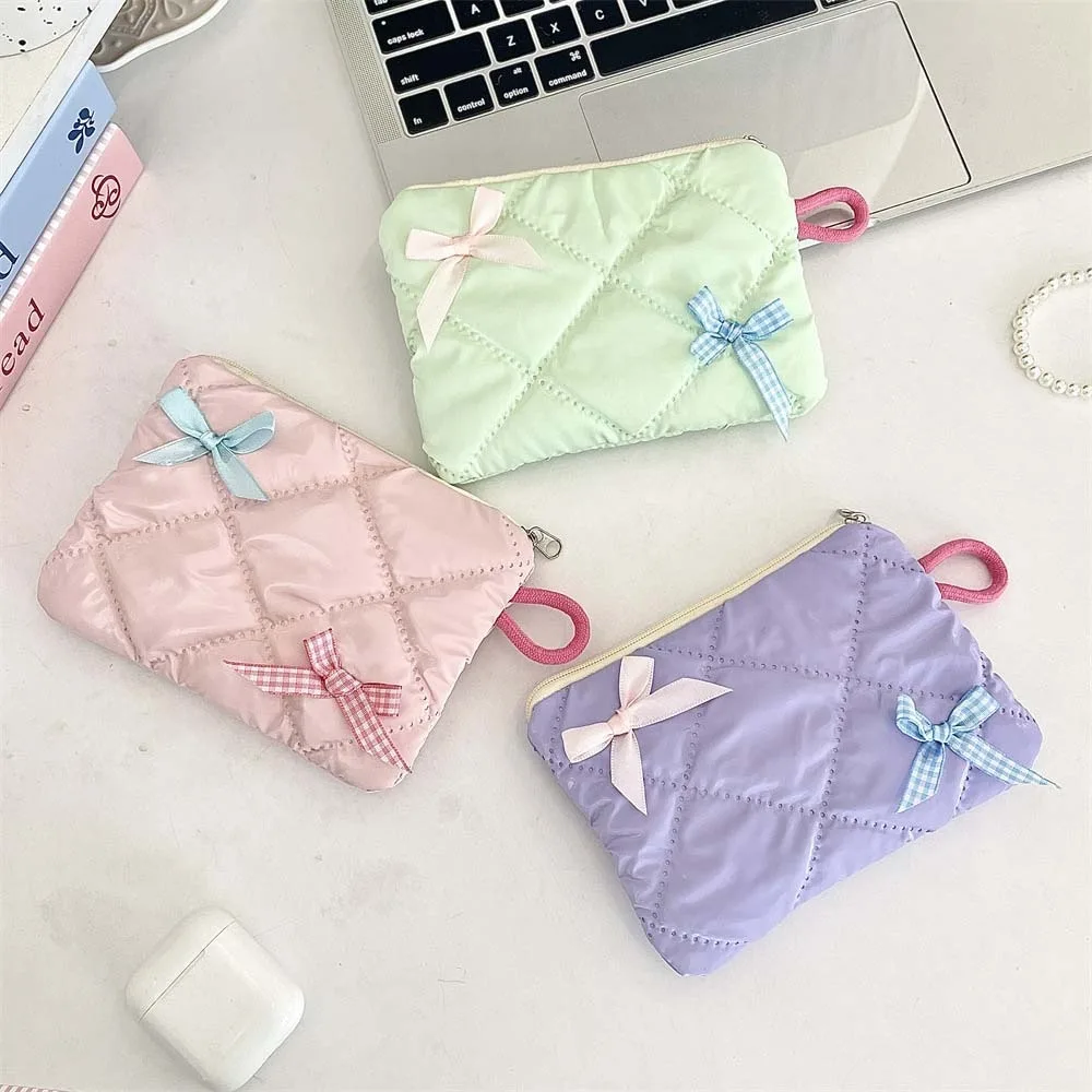 2pcs/set Single Layer Mini Tampon Storage Bag Plaid Soft Sanitary Napkin Pouch Candy Color Korean Style Make Up Pouch Bag Girls