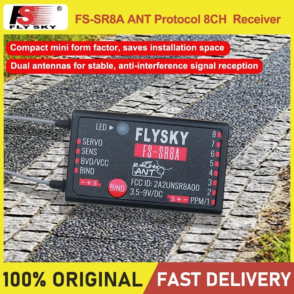FLYSKY FS-SR8A 2.4GHz 8CH Mini Receiver ANT Protocol Long Range 20dBm Wireless Transmitter For RC Model