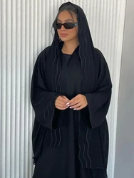 Black Embroidery Hijab & Abaya for Women Dubai Cardigan Muslim Abayas with Scarf Set Party Dress Kaftan Long Robe Caftan Islam