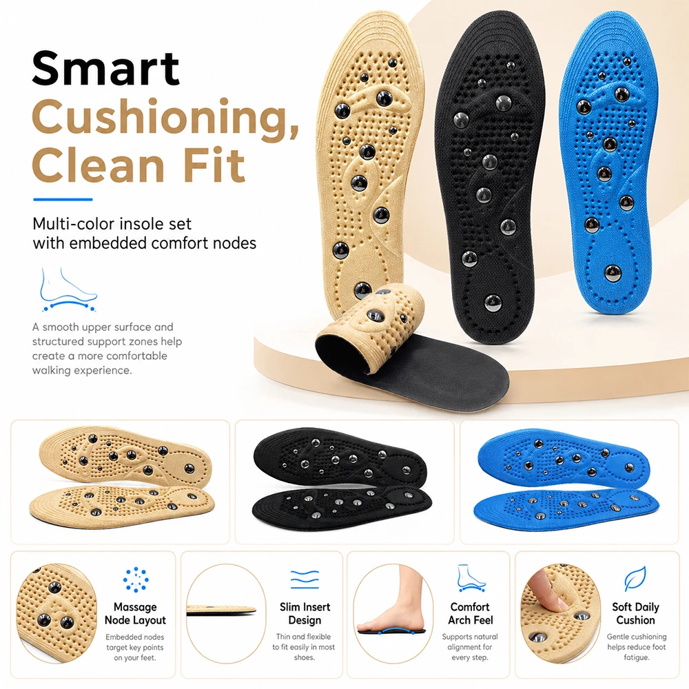Men Women Acupressure Insoles Magnetic Therapy Foot Massage Sports Cushion Non Slip Comfort Relaxation Foot Care Health Aid
