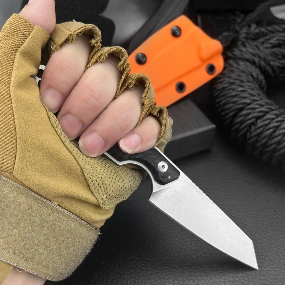 سكين صيد مباشر متين RMJ سكين تكتيكي للدفاع عن النفس EDC سكين محمول للتخييم في الهواء الطلق أداة صيد السمك مع غمد K