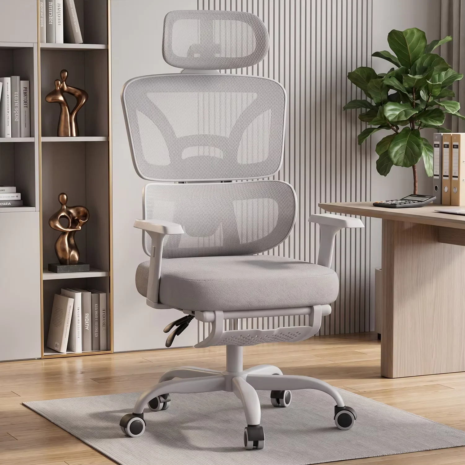 FRODROVIA Mesh Office Chair, Ergonomic Computer Chair with Footrest, Adjustable Gaming Chair with Armrests, Breathable Mesh Desk Chair – Available in Grey or Black