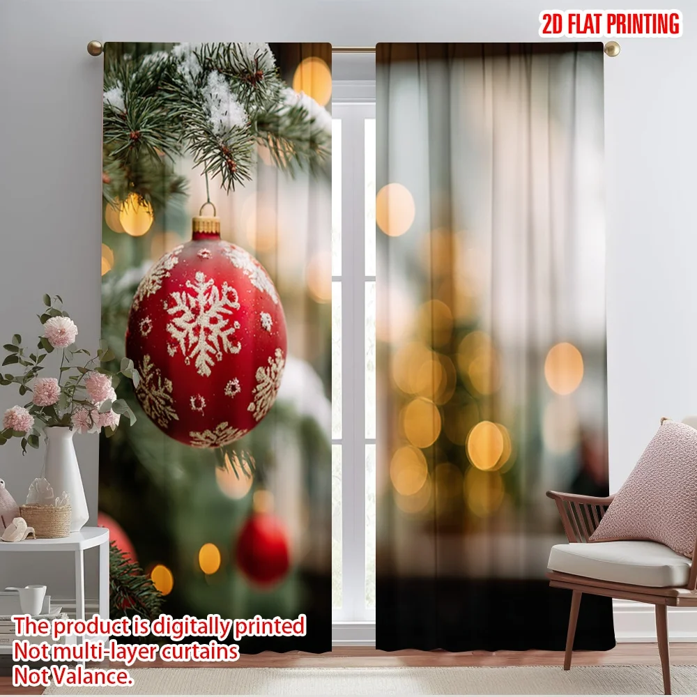 

2pcs 2D flat printing Curtain Festive Ornament Fabric Without Electricity Family Party Use for Home Decor