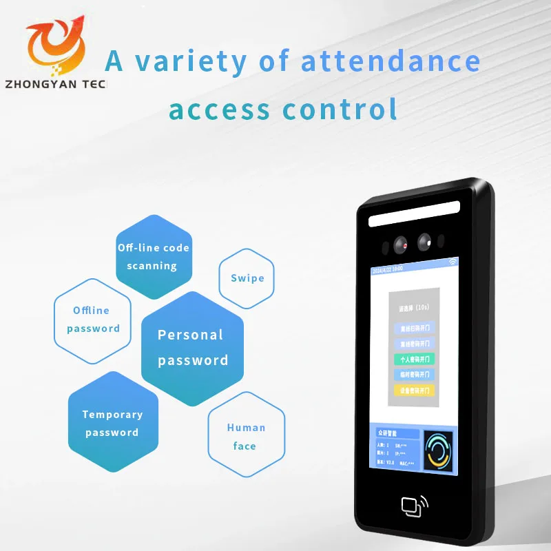 5 inch Employee Attendance Recording Face Biometric Machine TCP RJ45 WIFI Cloud System Face Recognition Access Control