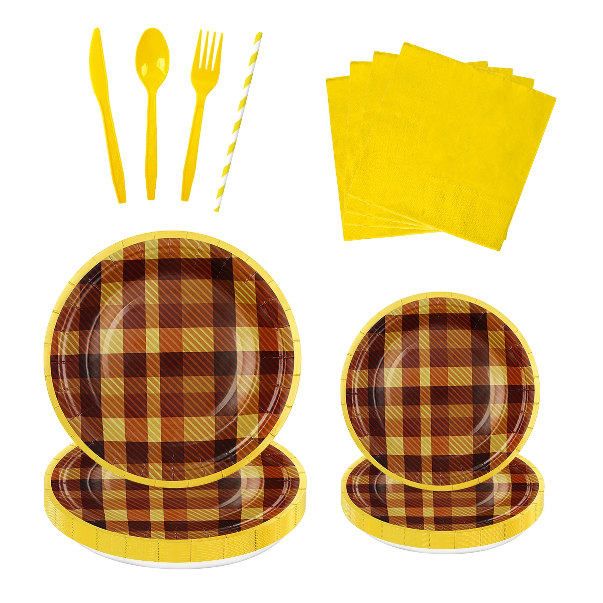 Red Plaid Fall Thanksgiving Plates Napkins Disposable Supplies Autumn Tableware Set Christmas Dinner Party Decorations Favors