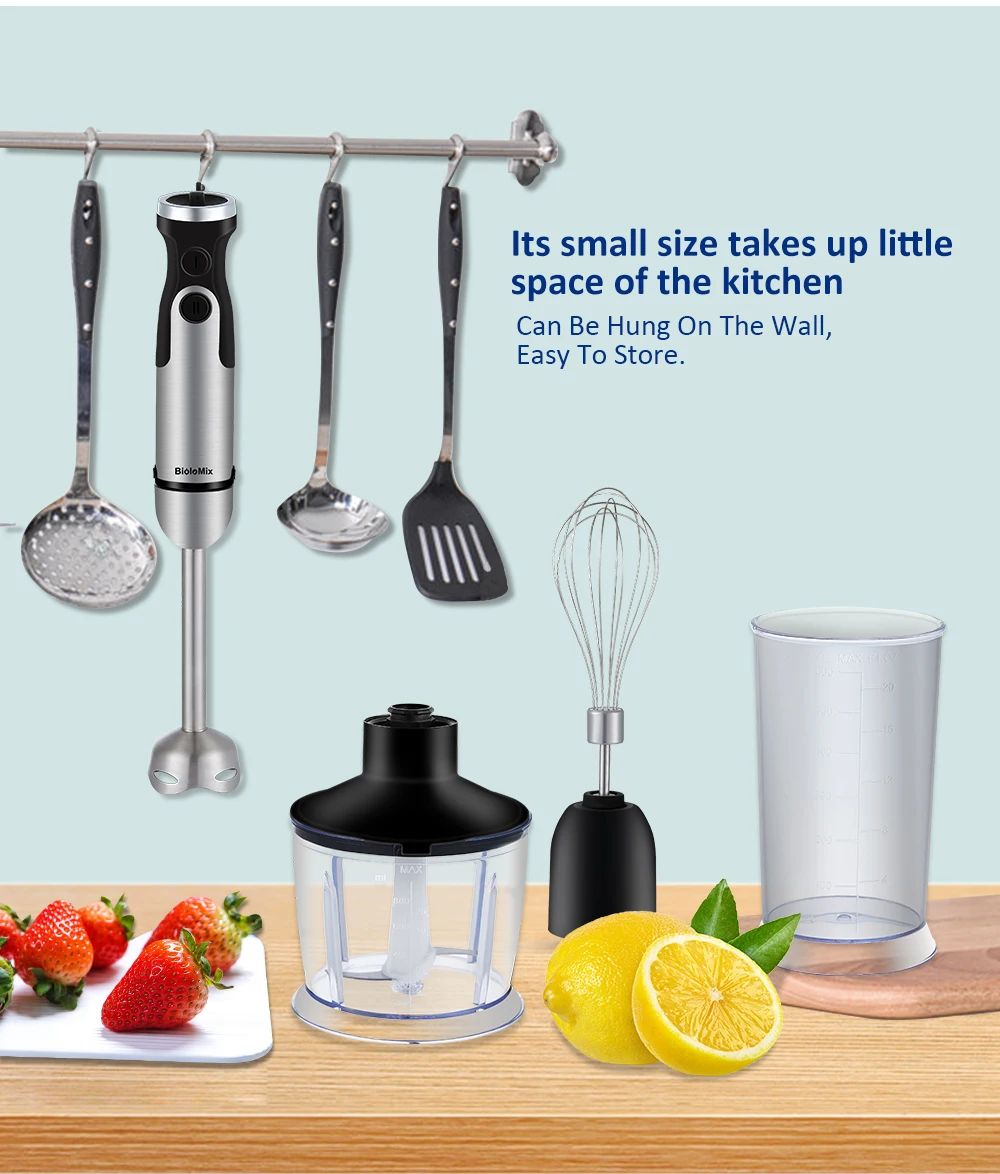 Biolomix 4 In 1 Hand Blender 1200W Onderdompeling Mixer Keukenmachine 6 Speed Control