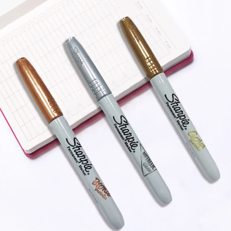 New Gold Silver Markers Pen Sharpie Metallic Waterproof Permanent Craftwork per legno Plastic Metal Glas Paint Writing Stationery