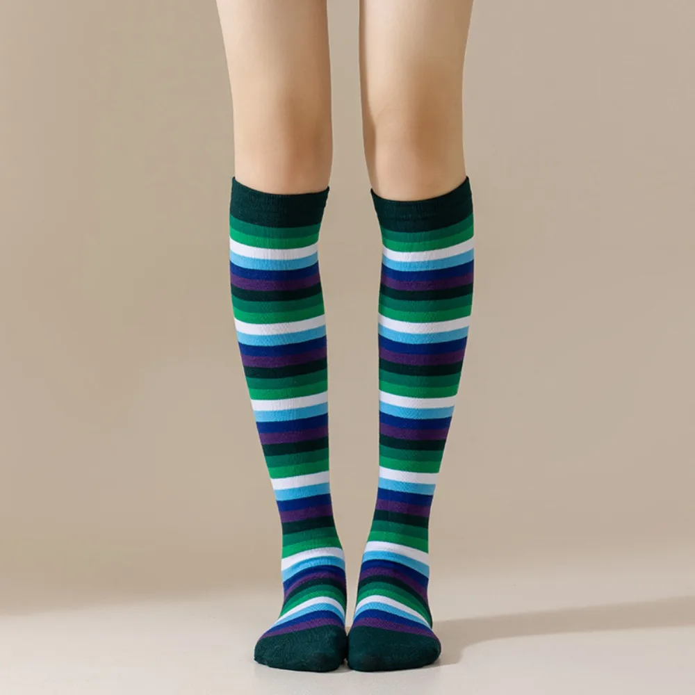 

Fashion Rainbow Colors Women's Stockings Soft Elastic Rainbow Striped Socks Breathable High Quality Cosplay Socks For Girls