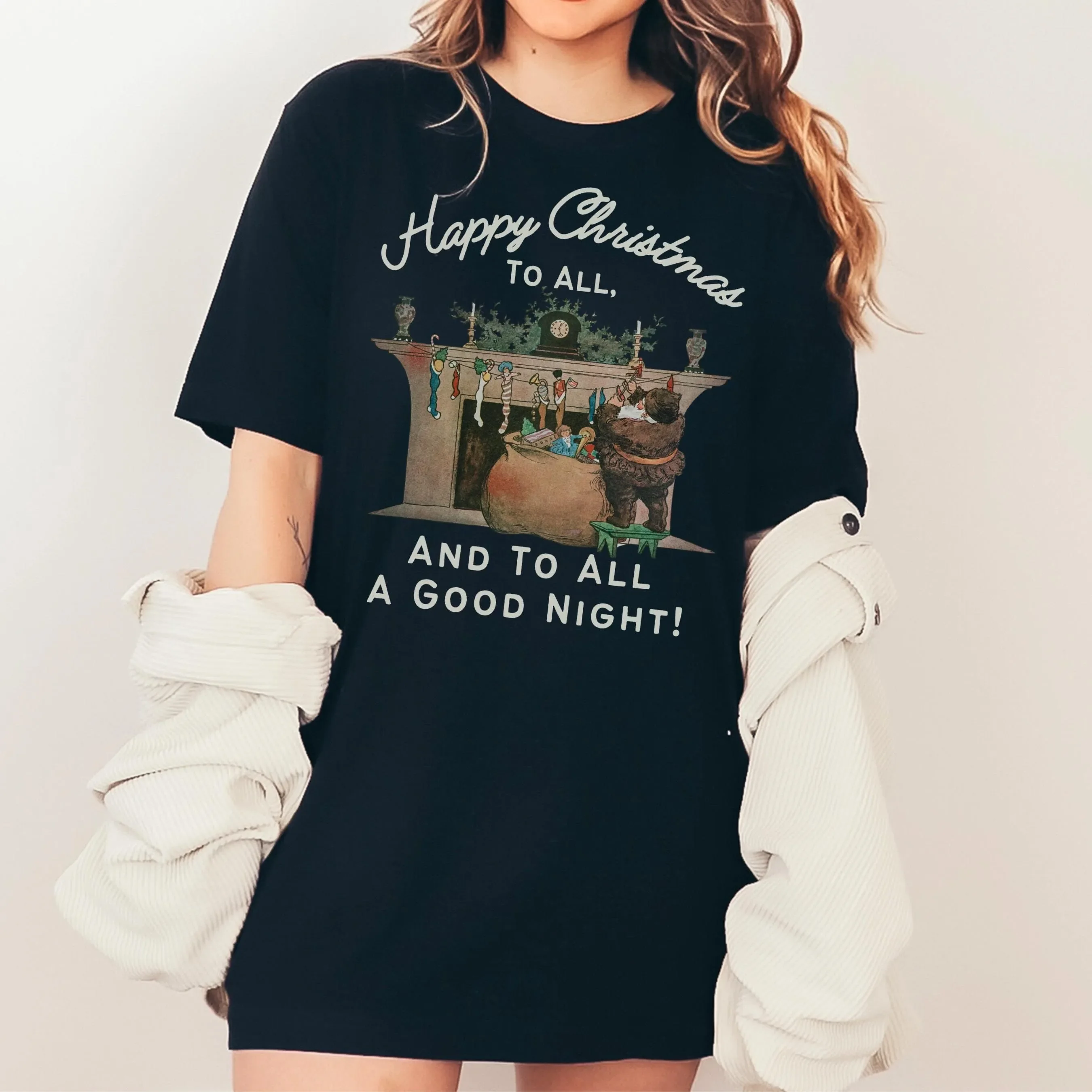 T-Shirt „Nacht vor Weihnachten“ mit literarischem Weihnachtsmann-Motiv, weicher Feiertagsstimmung für alle
