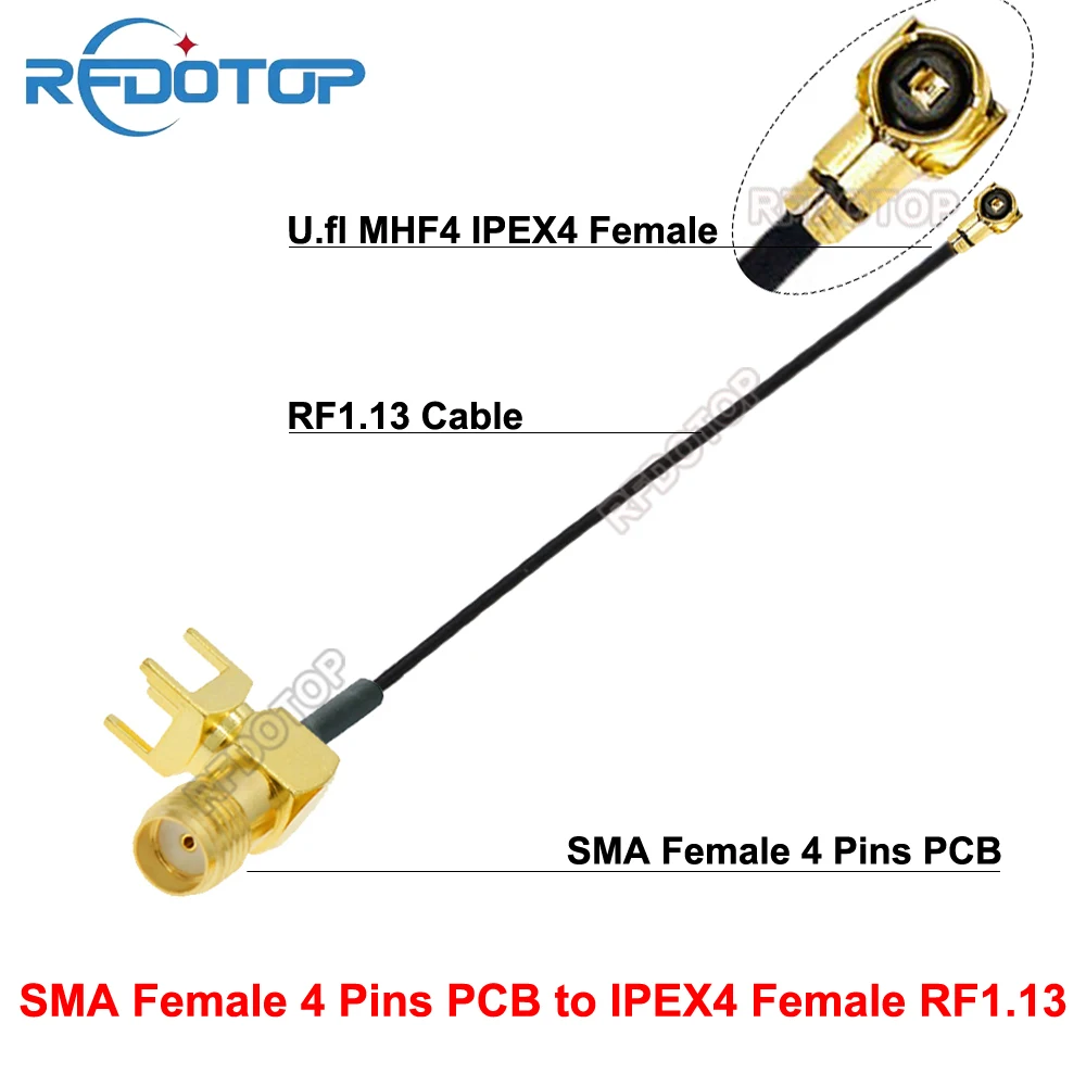 2 stks/partij SMA Vrouwelijke 4 Pins Mount PCB naar 4/IPEX4 Vrouwelijke Connector RFΦ1.13 Kabel Uitbreiding Pigtail WiFi Antenne u.FL-K naar SMA-K