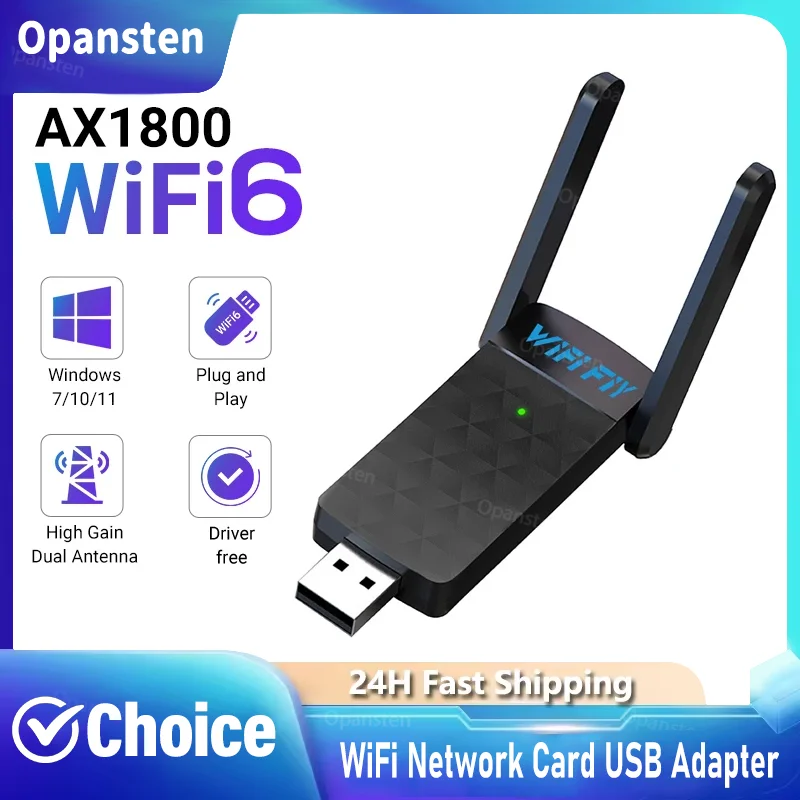 

1800Mbps WiFi 6 USB Adapter 5G/2.4GHz USB3.0 Wifi Dongle Wireless 802.11ax Network Card High Gain Antenna For Windows 10 11