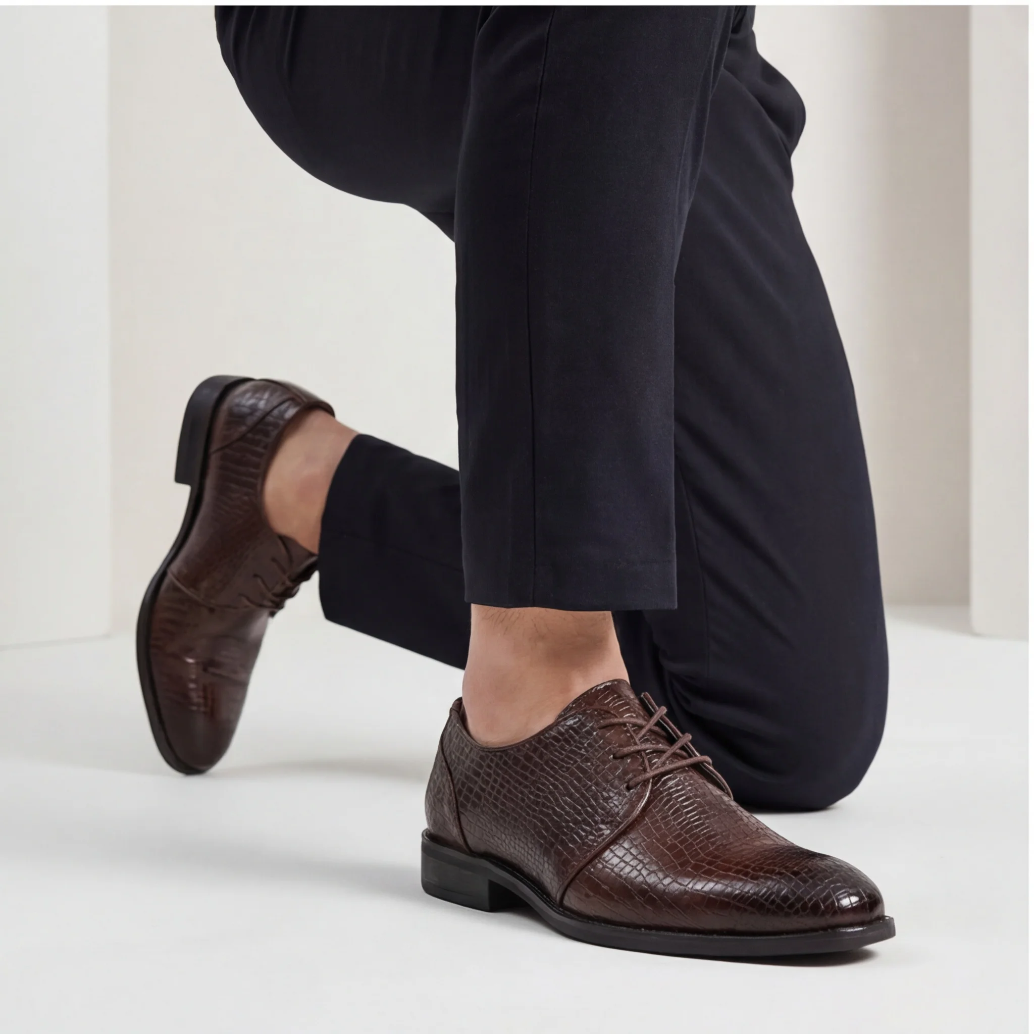 Men's Dress Shoes Glossy Finish Shoes For Man Business Office Style Shoes Man Embossed Derby Shoes Reptile Pattern