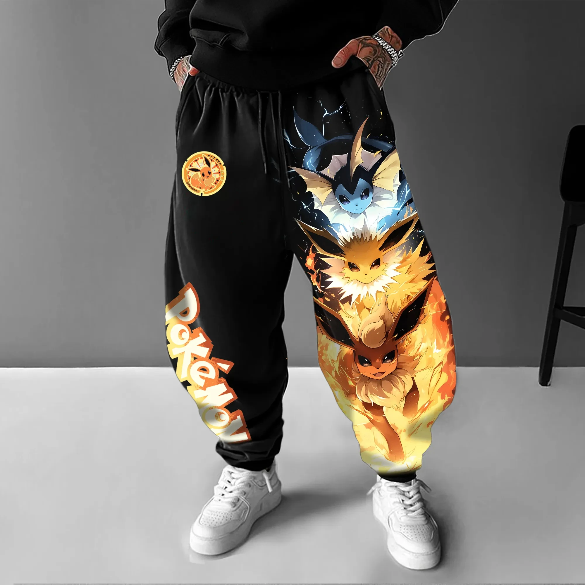 pokemon-anime-sweetpants-2025-men's-and-women's-autumn-winter-new-jolteon-printed-hip-hop-trendy-casual-loose-tapered-pants