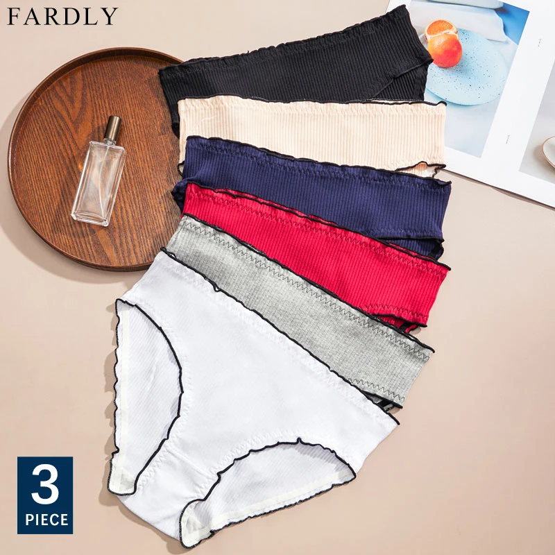 

FARDLY 3Pcs Plus Size Solid Color Cotton Women's Panties High Waist Breathable Elastic Intimates Seamless Female Underwear