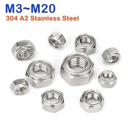 1/2/5pcsM3M4M5M6M7M8M10M12M14M16M18M20 304 Stainless Steel Metal Locking Nut Metal Self-Locking Nuts Anti Loosening nut
