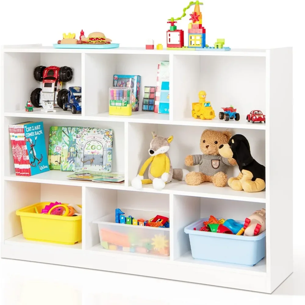 

Wooden 3 Tier Bookshelf with 8 Compartment Cubes to Organize Books, Toys, Home Furniture for Toddlers Playroom