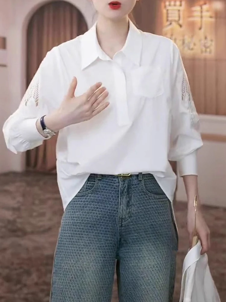 เสื้อไหมพรมปักลายฉลุ แขนยาว สีพื้น สำหรับผู้หญิง ช่วยลดอายุ