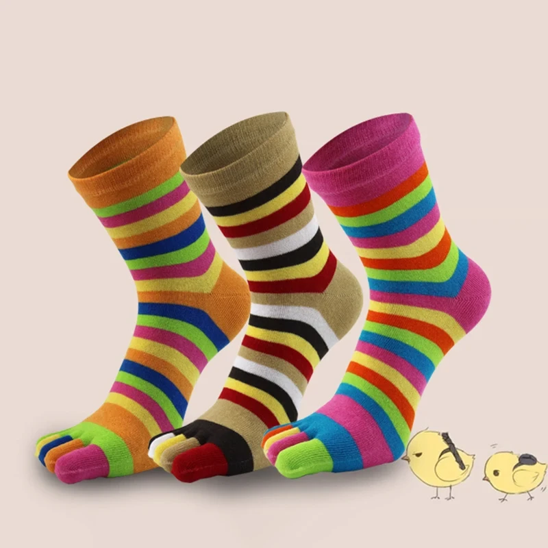 Women Toe Colorful Five Fingers Socks Striped Printed Toe Ankle Socks Women Rainbow Cotton Harajuku Women\'s Socks