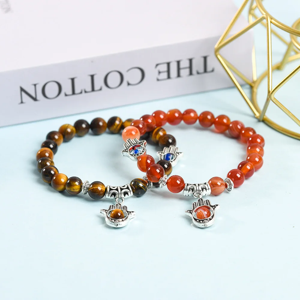 Natural Stone Evil Eye Ball Bracelet Gem Crystal Bracelet For Men Women Elastic Bangles Fashion Yoga Energy Jewelry 5pcs