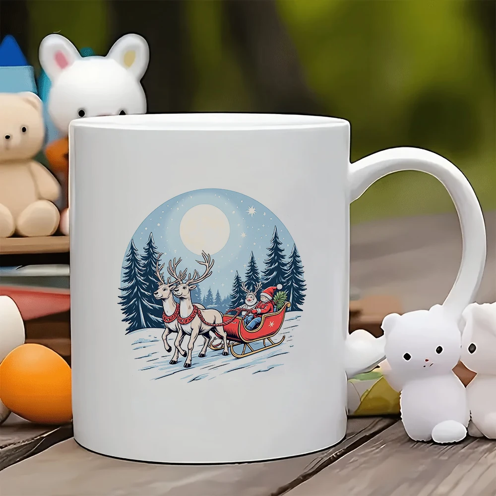 

11oz Cup + cartoon Santa Claus reindeer sled theme Christmas gift kids cup family office coffee cup set
