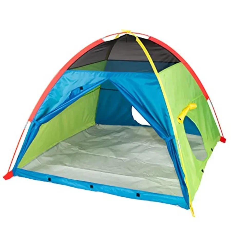 

Play tent for kids, polyester fabric, blue and yellow, easy setup and foldable design