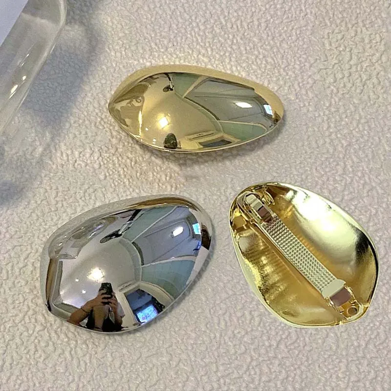 

Креативные заколки для волос в форме яичной скорлупы, золотистые и серебристые металлические овальные пружинные зажимы для волос, для женщин и девушек, для фиксации хвоста на затылке, заколки-зажимы