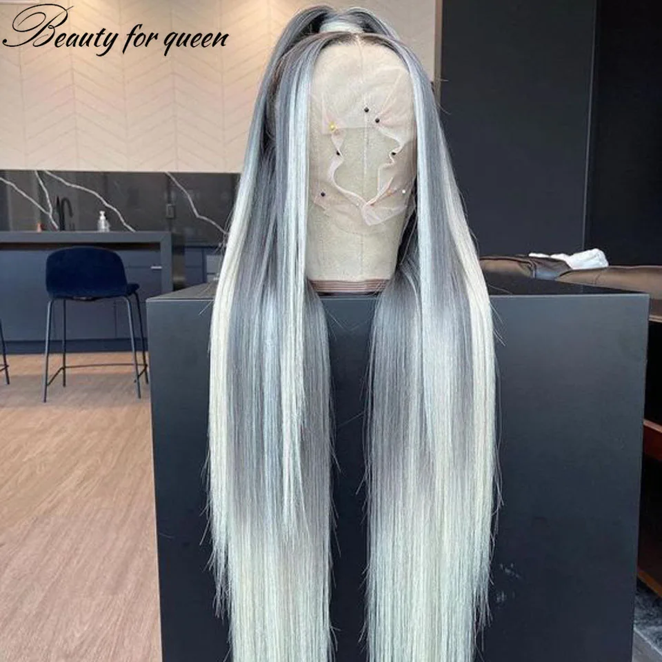 

Colored 60 Grey Straight Brazilian Human Hair Wig Transparent Lace Frontal Wigs High Quality Cosplay For Women Pre Plucked