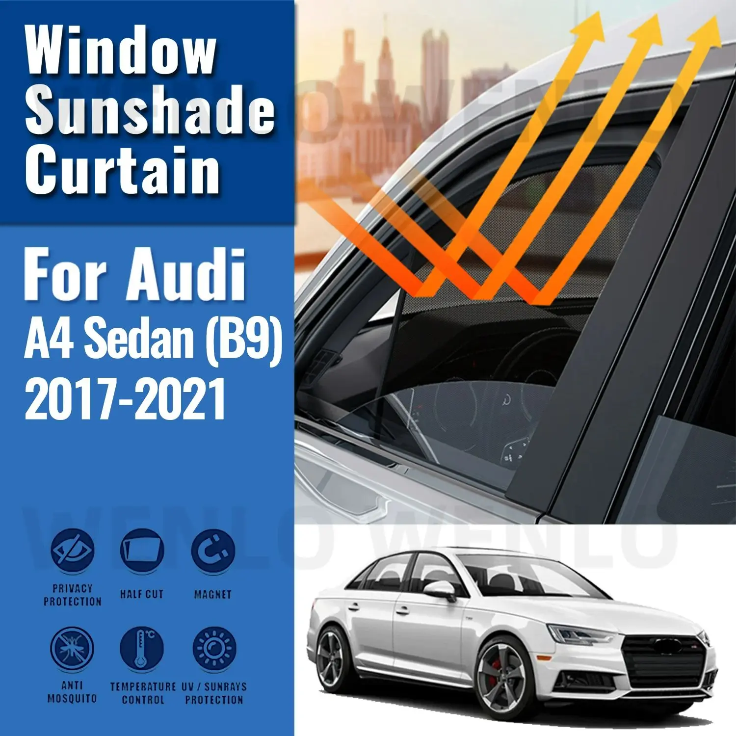 

For Audi A4 B9 Sedan 2017-2023 Car Window Sunshade Uv Protection Auto Curtain Sun Shade Visor Net Mesh