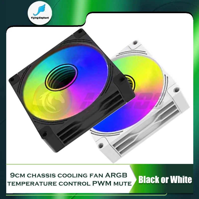 LOVINGCOOL 9cm RGB Mirror Case Fan, Mute 9025 CPU Cooler Fan, 4Pin PWM Control + 3Pin ARGB AURA SYNC, Black / White