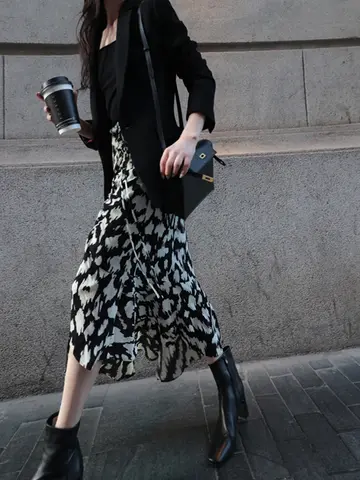 하이웨이스트 반신 스커트 A라인 하이웨이스트 프린트 끈 불규칙 반신 스커트 미니 스커트 미디 스커트 플레어 스커트 스커트