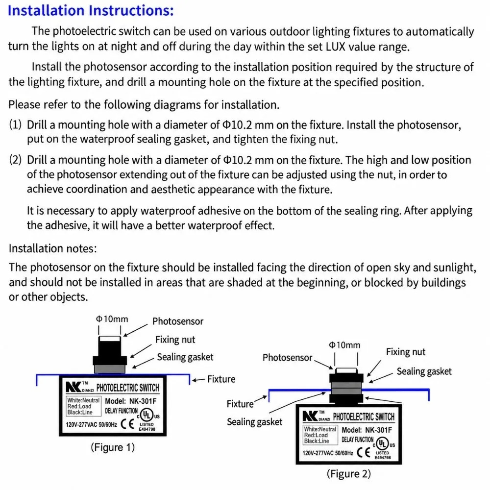 120V-277VAC Photoelectric Switch IP65 Automatic On/Off Light Sensor Control Photocell Control Hard-Wired Photocell Sensor