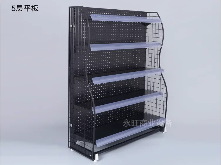 Supermarket cashier, small shelf, snack display rack in front of counter, convenience store, chewing gum storage rack, food rack