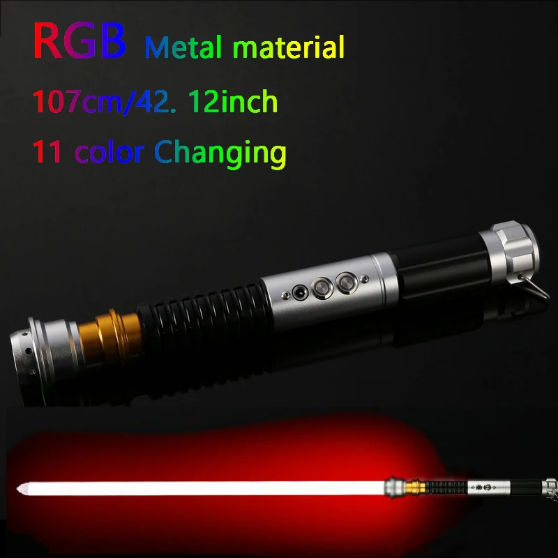 High Quality Pixel Lightsaber Metal Handle Double Button Laser Sword Rgb Change Color 3-7sound Effect Adult Kids Cosplay Toy Gif