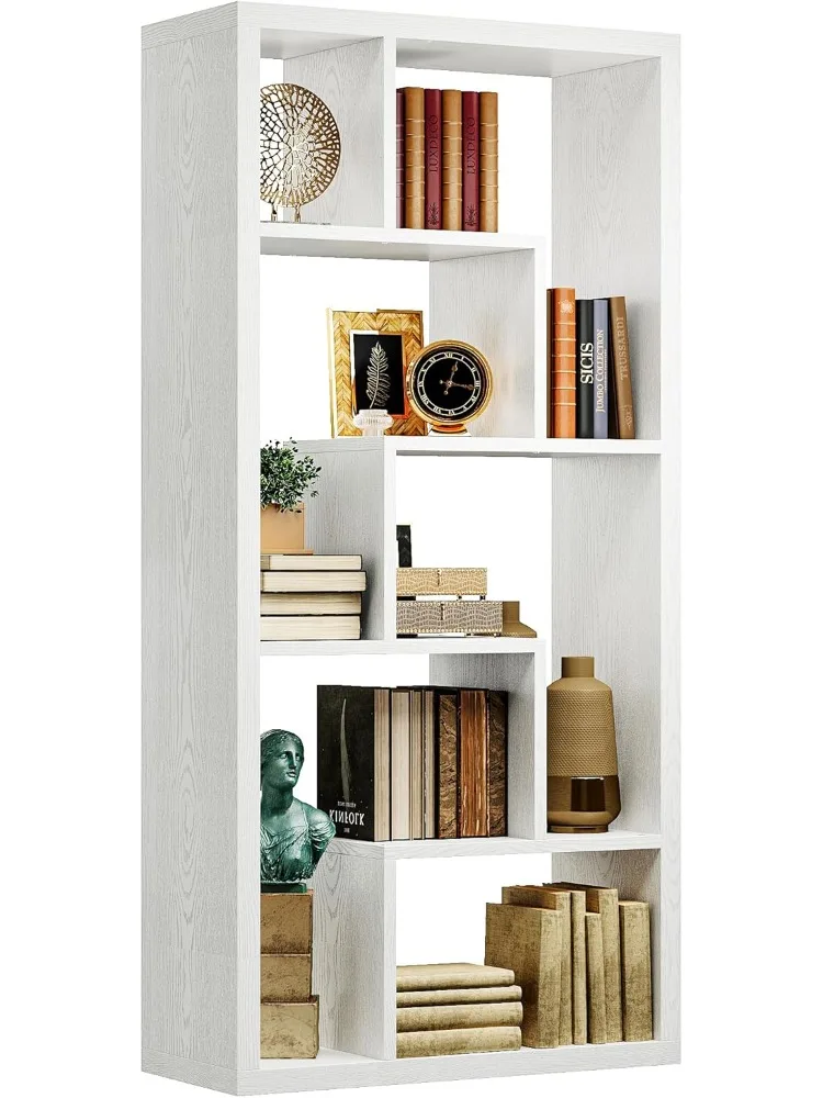 

Geometric Bookcase 6-Shelf Industrial Bookshelf White Etagere Bookcase Tall Storage Display Bookshelf with Thicken Shelf